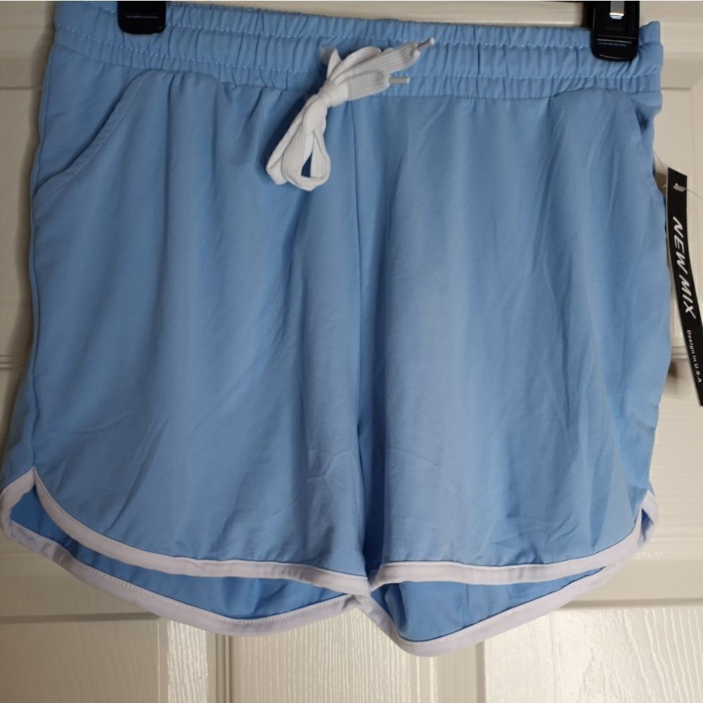 New Mix L/XL Dusty Blue Sports Drawstring Waist Pockets Women's Shorts